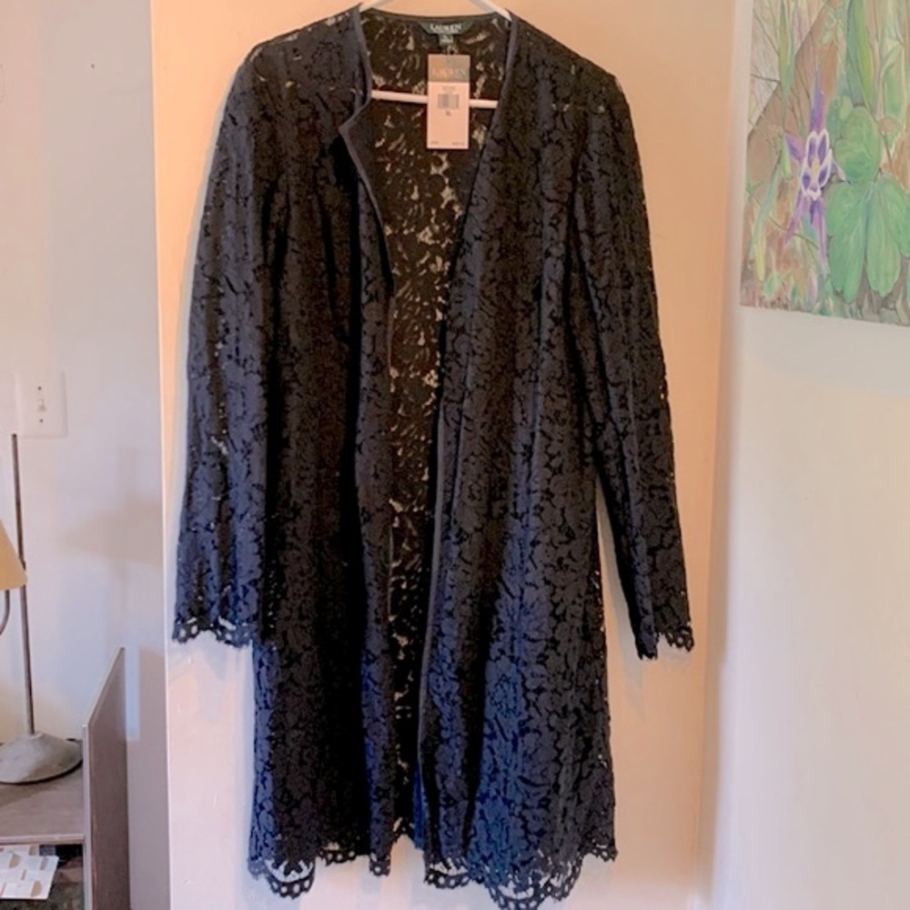 Lauren by Ralph Lauren Navy Lace Duster Jacket size XL NWT